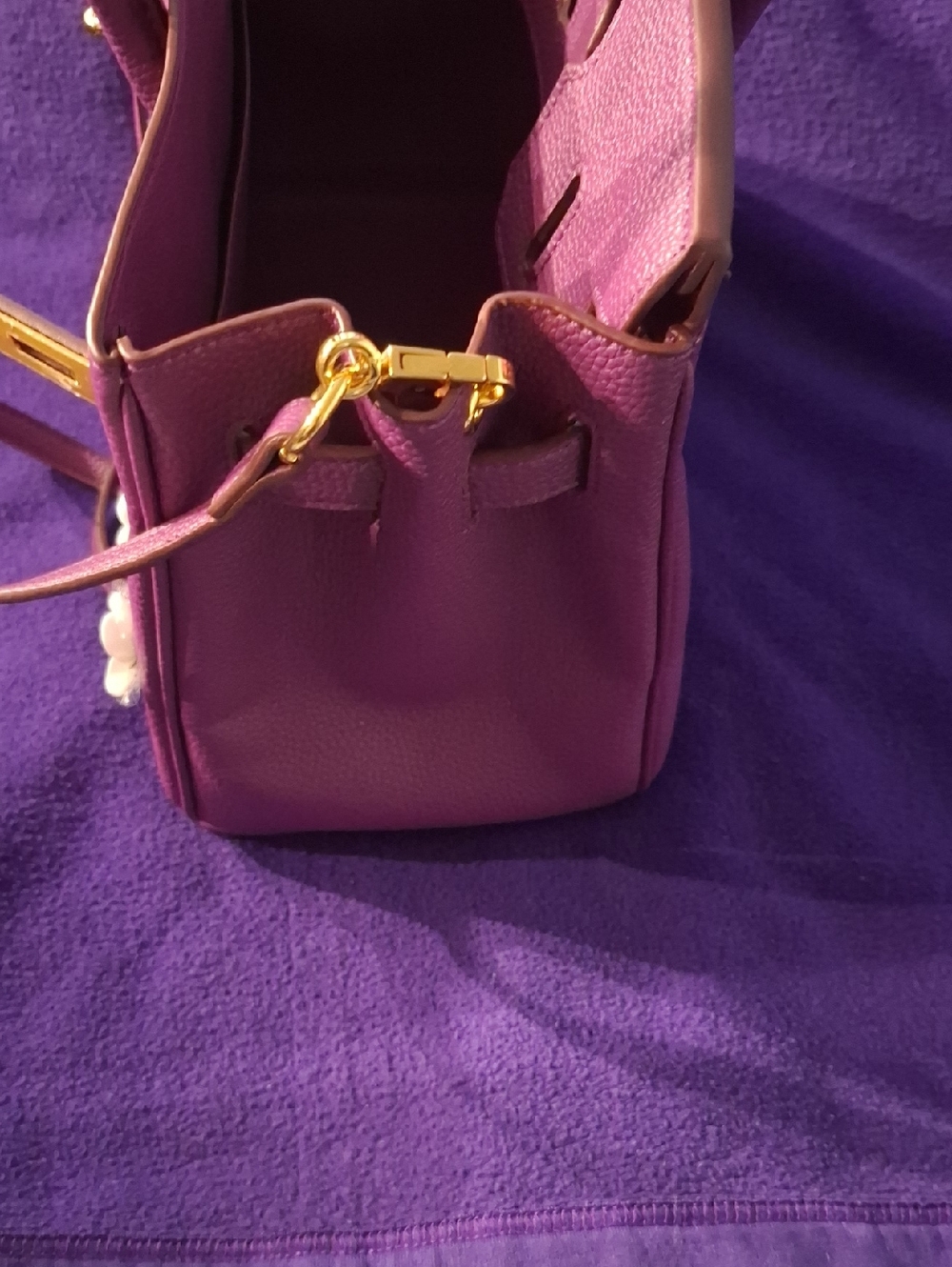 Purple Floral Embellished Satchel Handbag - Picture 6 of 7